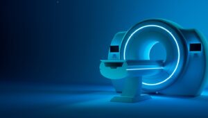 MRI machine on a glowing blue background